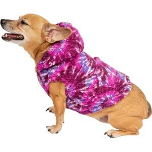 Justice‎ Hoodie For Pets Medium Pink Purple Tie Dye Fuzzy Dog Sweater NWT